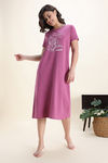 Zivame Knit Poly Mid Calf Length Nightwear - Red Violet — thumbnail 2